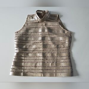 Vntg Sagaie Mesh Faux Leather Top Size 4 US Large Beige